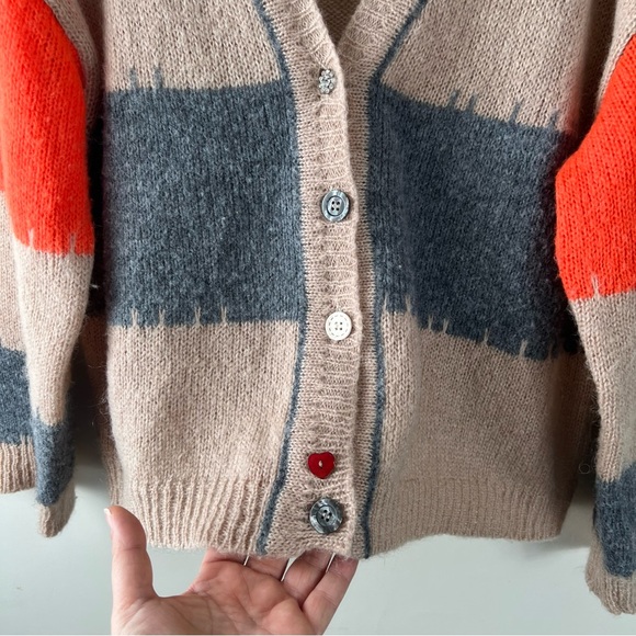 TENSIONE IN Colorblock V-Neck Cardigan Sweater SZ Large Mohair Wool Blend Italy - Picture 5 of 10